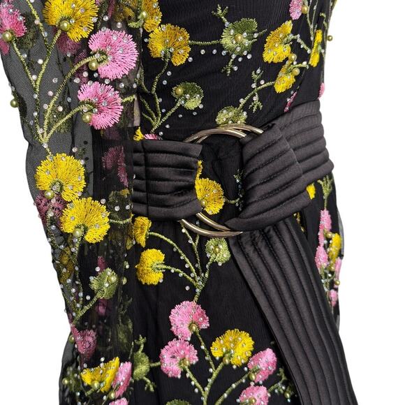 Zhivago In The Garden Floral Mesh Wrap Mini Dress black pink yellow size US 2 - Picture 7 of 15